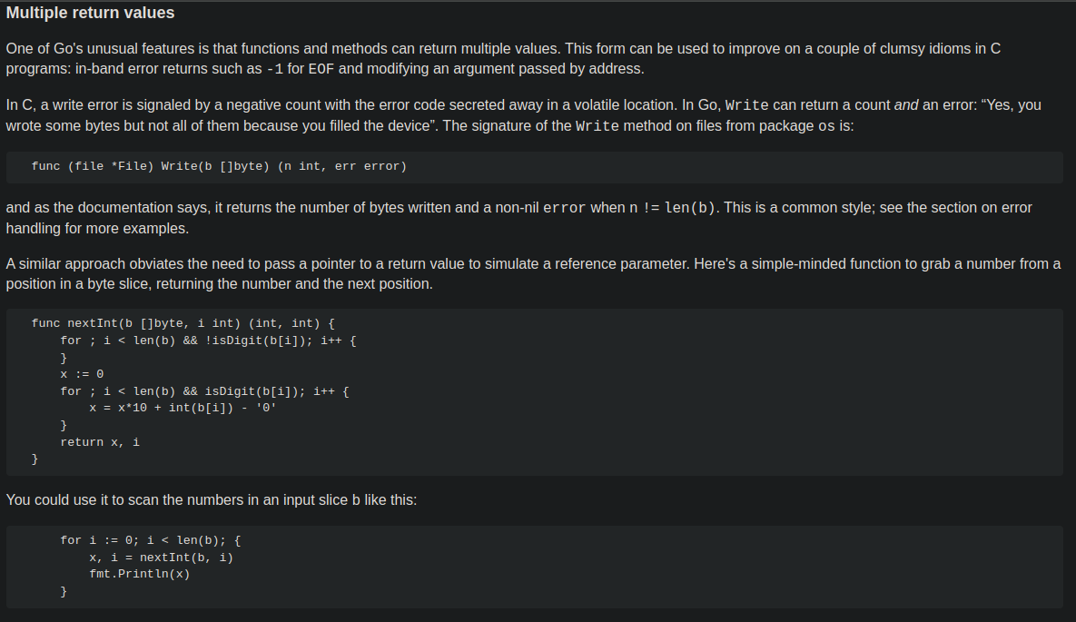 golang multiple returns